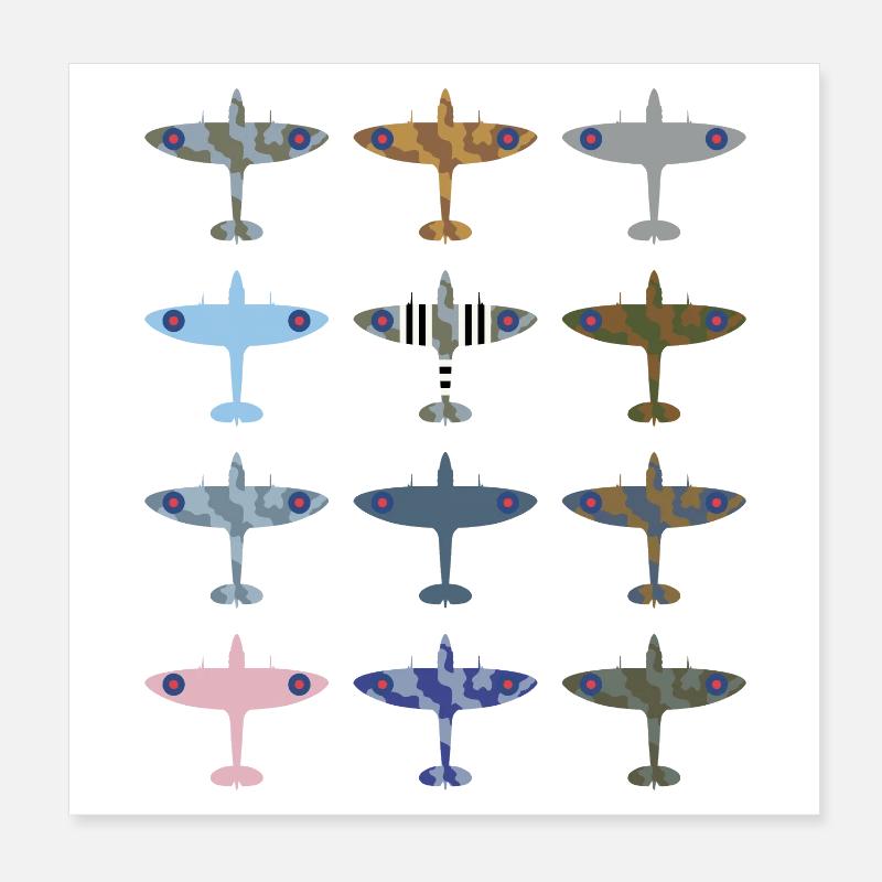 Avion de chasse de Spitfire / modèle de camouflage Poster 20 x 20 cm