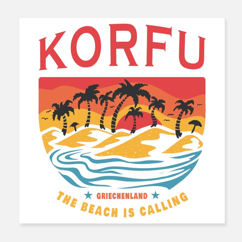 Corfou Grèce Beach Design Poster 20 x 20 cm
