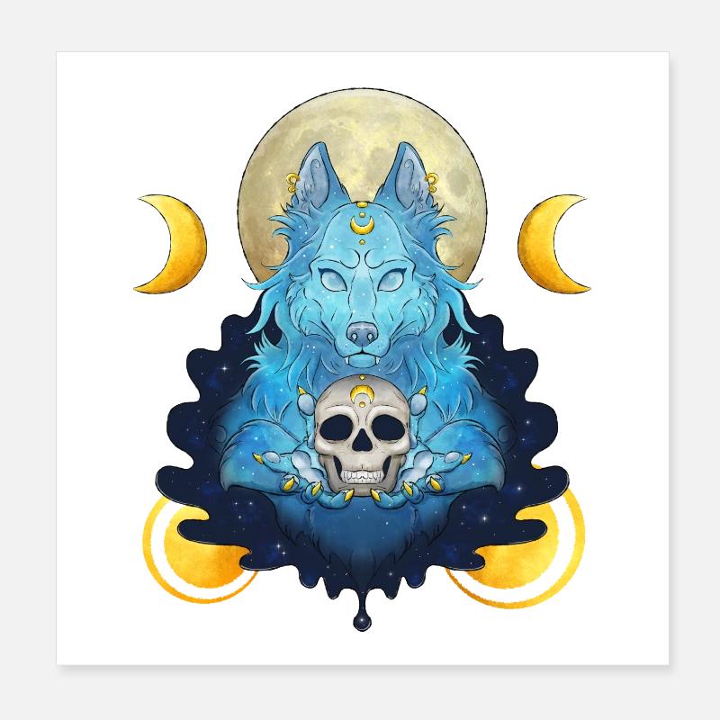 Blue Ink Spirits - Lunar Witch And Skull Wolf Poster 8" x 8" (20x20 cm)