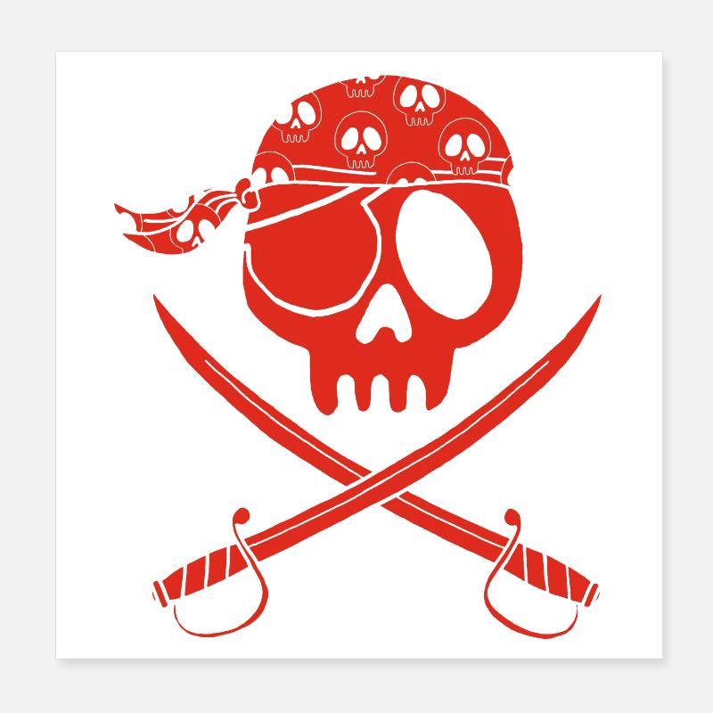 Crâne de pirate rouge Poster 20 x 20 cm