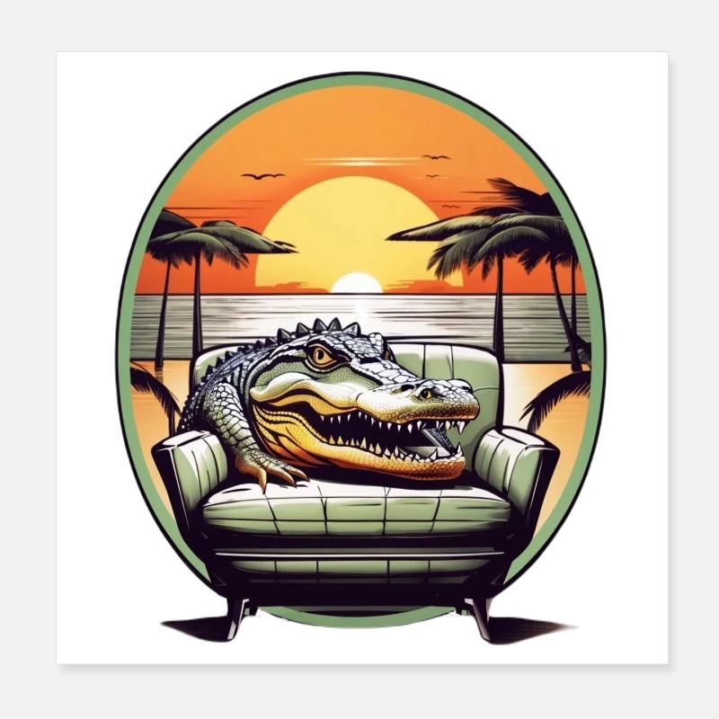 Alligator sur canapé Poster 20 x 20 cm