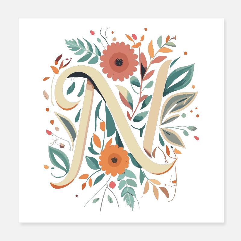 N typographie florale Poster 20 x 20 cm