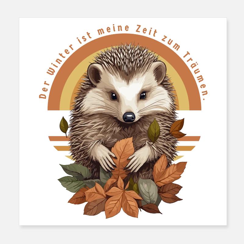 Hérisson mignon dans un tas de feuilles Poster 20 x 20 cm
