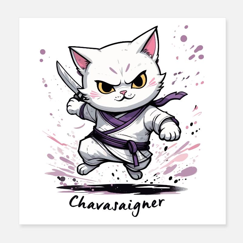 Chat maître de combat, ça va saigner ! humour Poster 20 x 20 cm