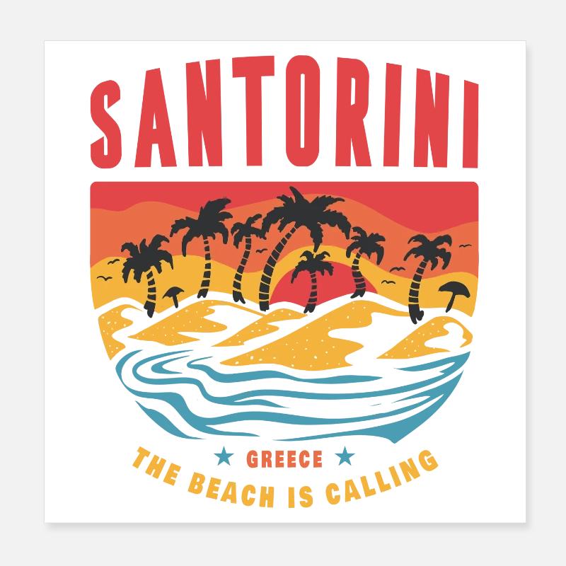 Santorini Greece sunset palm trees Poster 8" x 8" (20x20 cm)