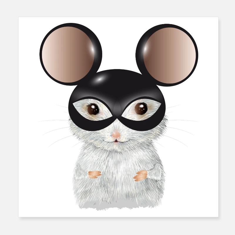 Souris blanche mignonne avec masque d’oreilles de souris Poster 20 x 20 cm