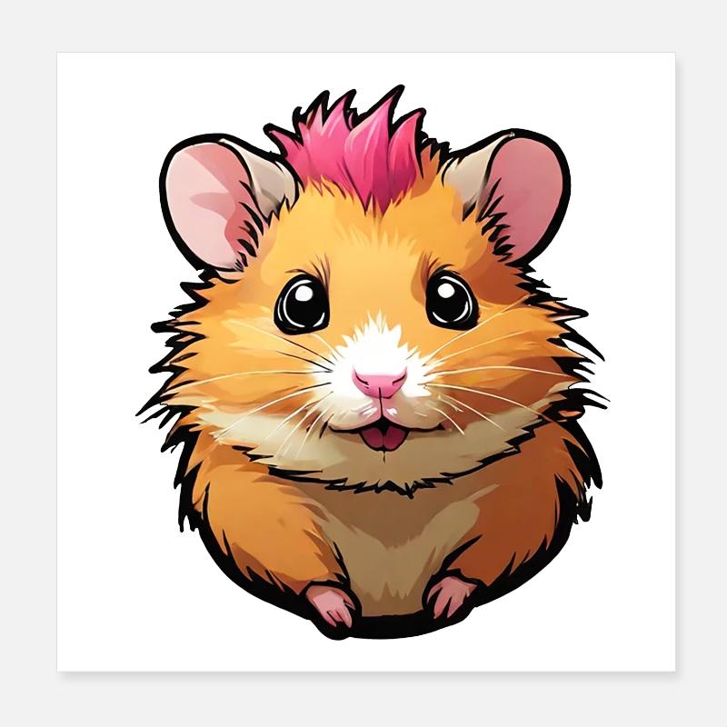 Drôle de hamster à la crinière rose Poster 20 x 20 cm