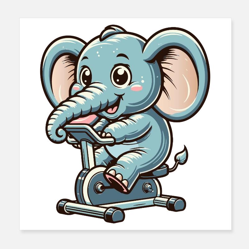 éléphant de dessin animé bleu sur un ergomètre Poster 20 x 20 cm