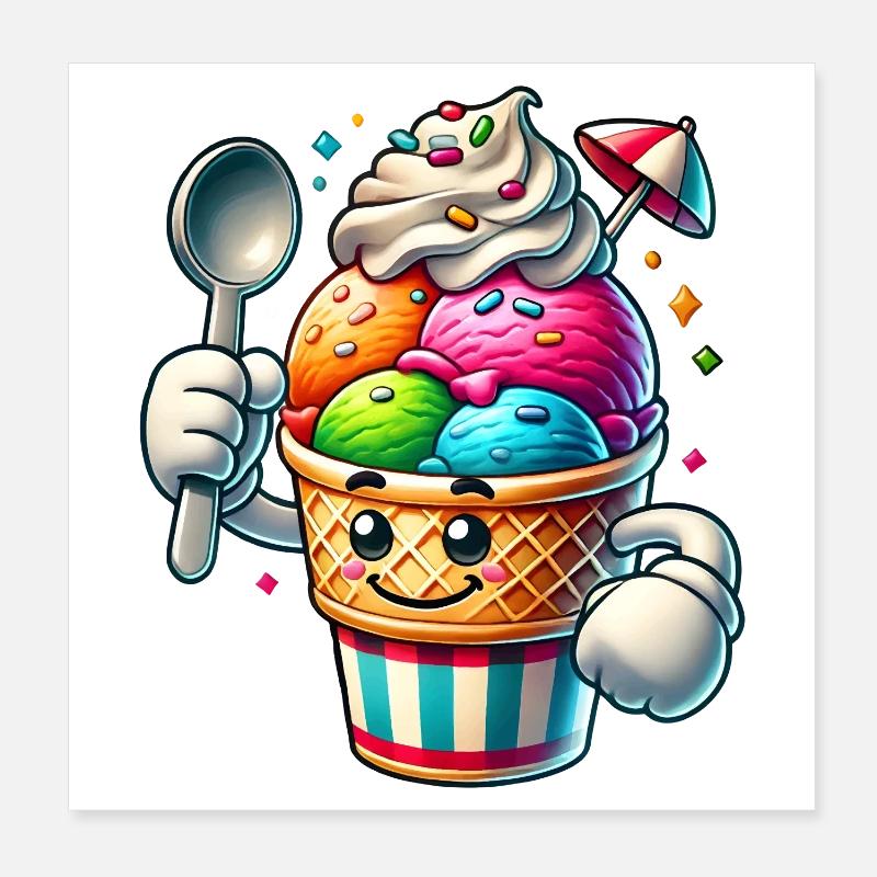 cheerful cartoon ice cream motif for summer fun Poster 8" x 8" (20x20 cm)