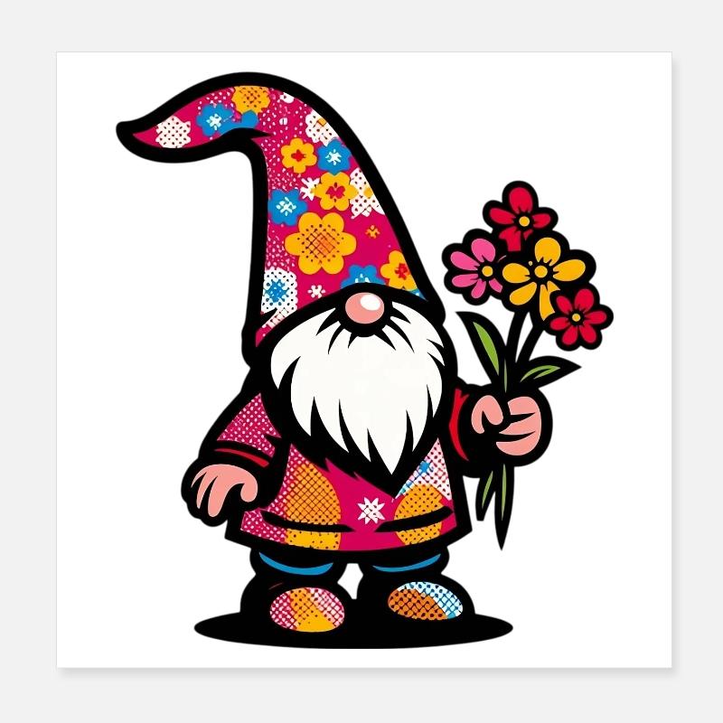 Zwerg mit Blumen Poster 20x20 cm