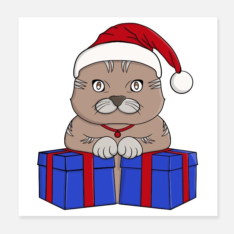 Mignon chat Père Noël Poster 20 x 20 cm
