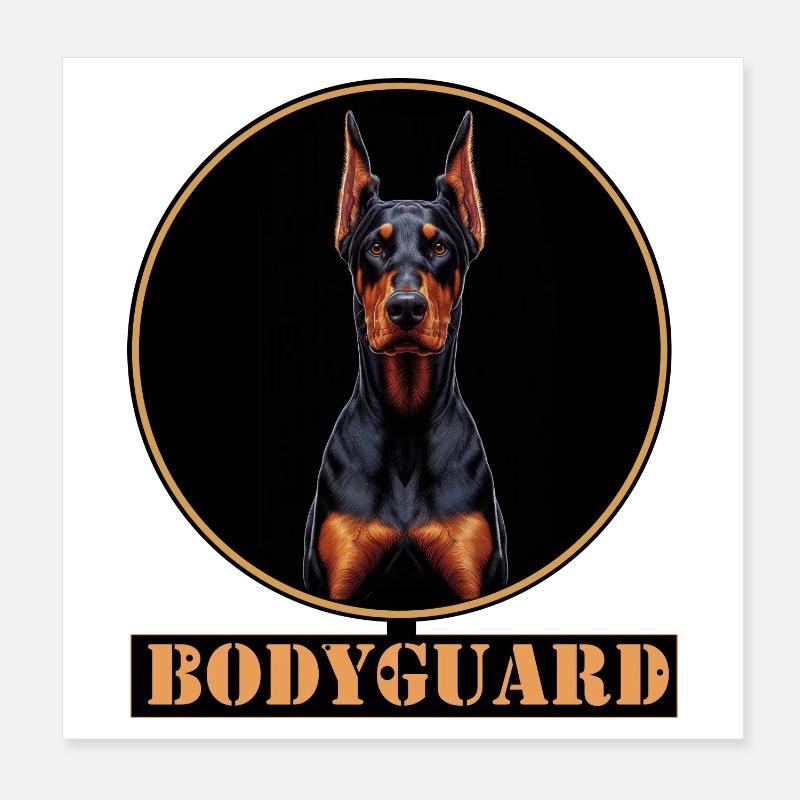 Bodyguard Doberman Circle Poster 8" x 8" (20x20 cm)