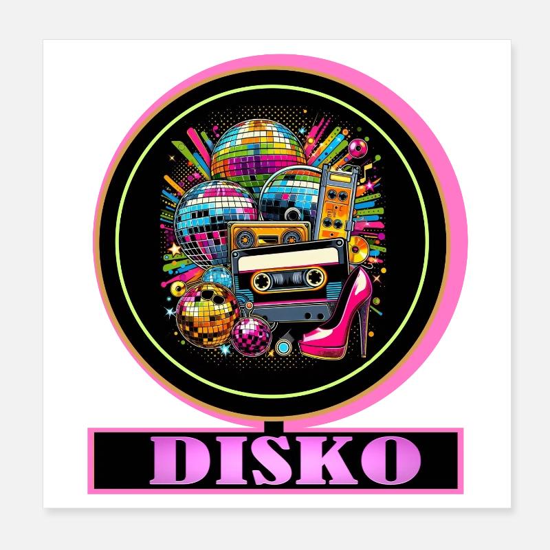 Disco Retro Cassette Neon Gloss Poster 8" x 8" (20x20 cm)