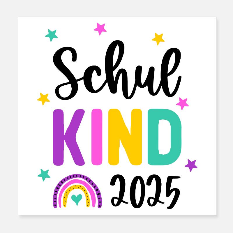 Schulkind 2025 Einschulung Regenbogen Schule Poster 20x20 cm
