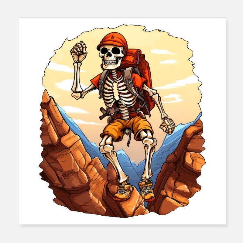Skeleton Hiking / Mountaineering Skeletons Poster 8" x 8" (20x20 cm)