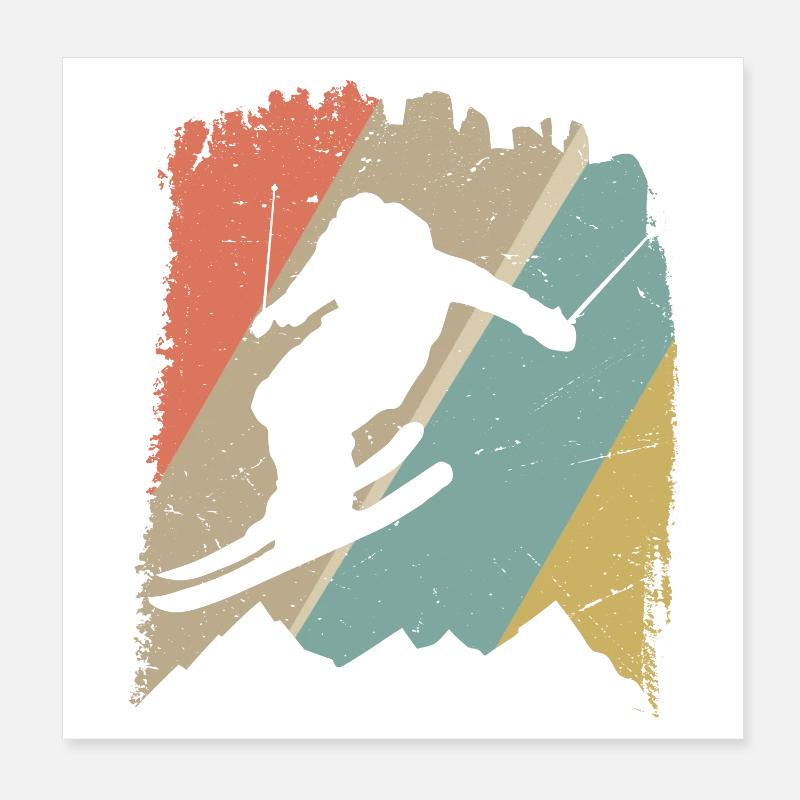 Retro Snowboard Silhouette auf Pastellstreifen Poster 20x20 cm