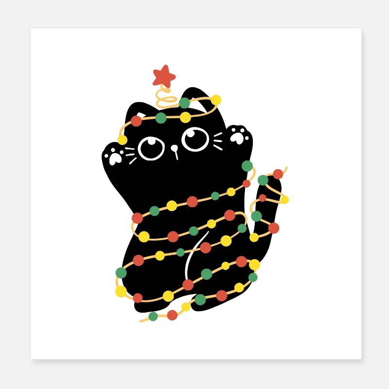 Christmas Lights Cat Poster 8" x 8" (20x20 cm)