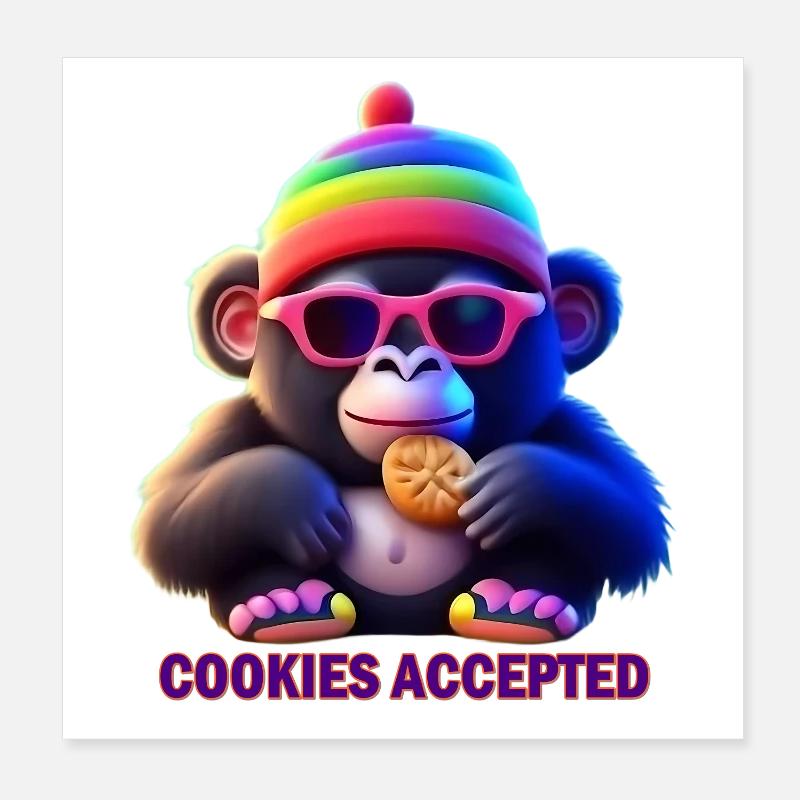 Singe coloré avec lunettes de soleil et casquette Poster 20 x 20 cm