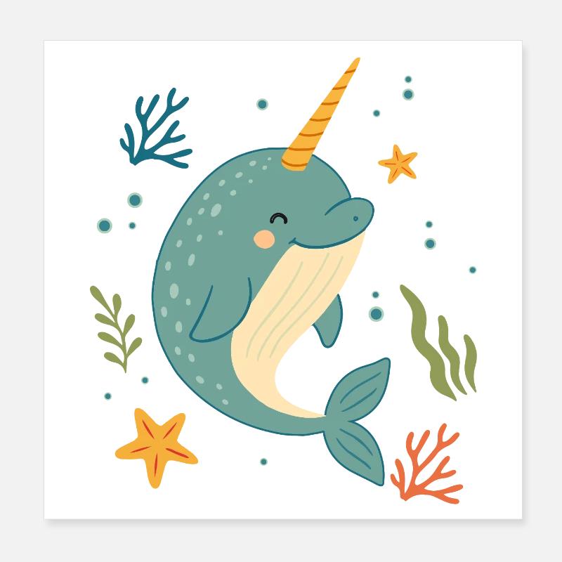 Narwal im Meer – Das Einhorn der Ozeane Poster 20x20 cm