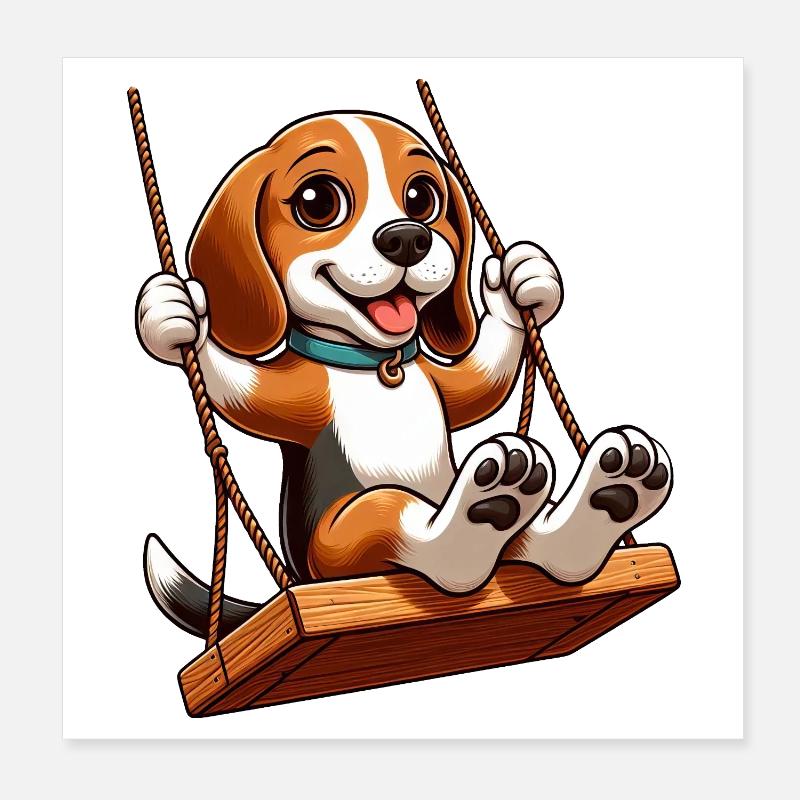 Beagle joyeux sur balançoire chien de terrain de jeu Poster 20 x 20 cm