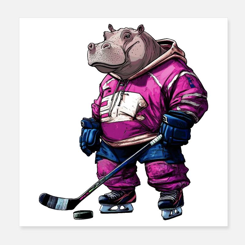Nilpferde Eishockey Poster 8" x 8" (20x20 cm)