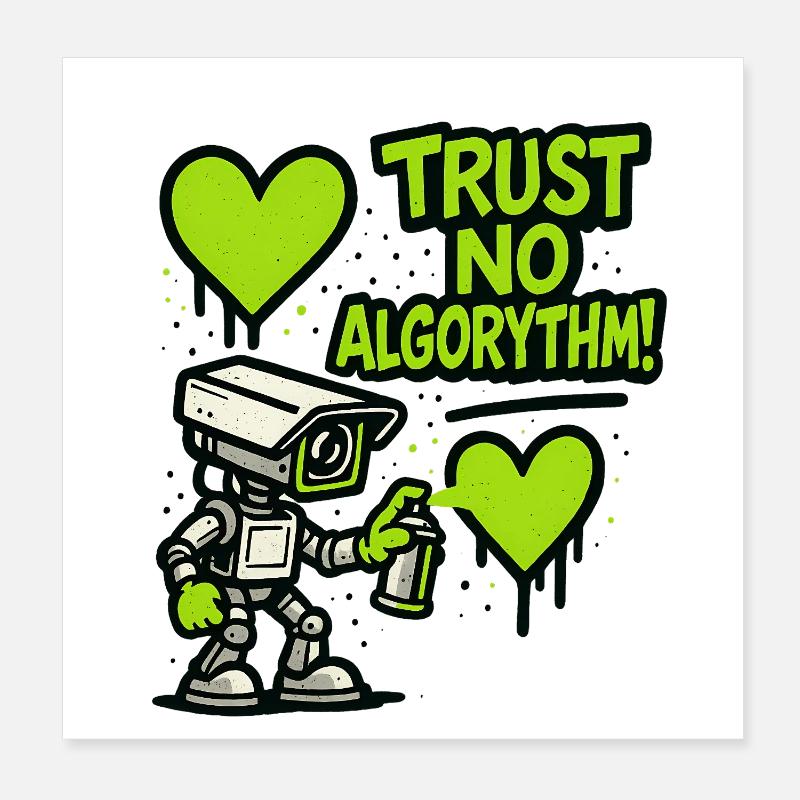 Robot with heart and anti-algorithm message Poster 8" x 8" (20x20 cm)