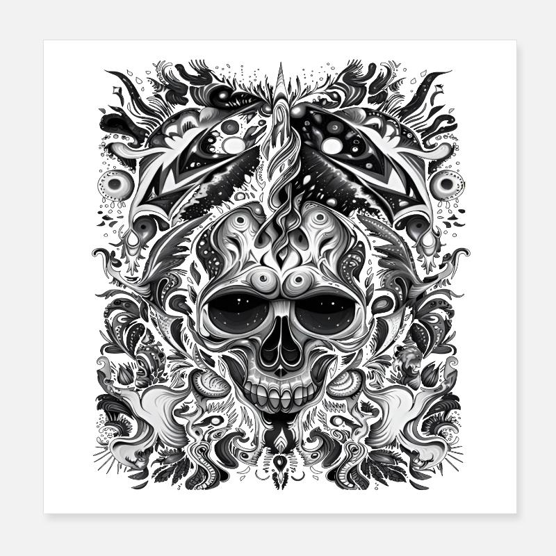 Crâne tribal sombre avec des éléments mystiques Poster 20 x 20 cm