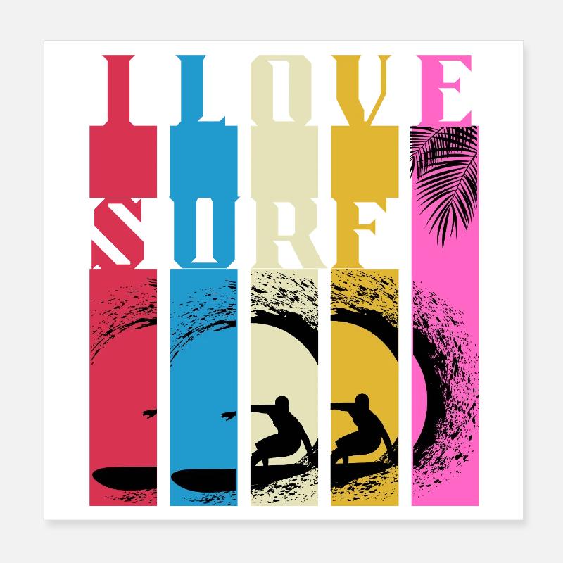 Vagues de Surf Multicolores Poster 20 x 20 cm