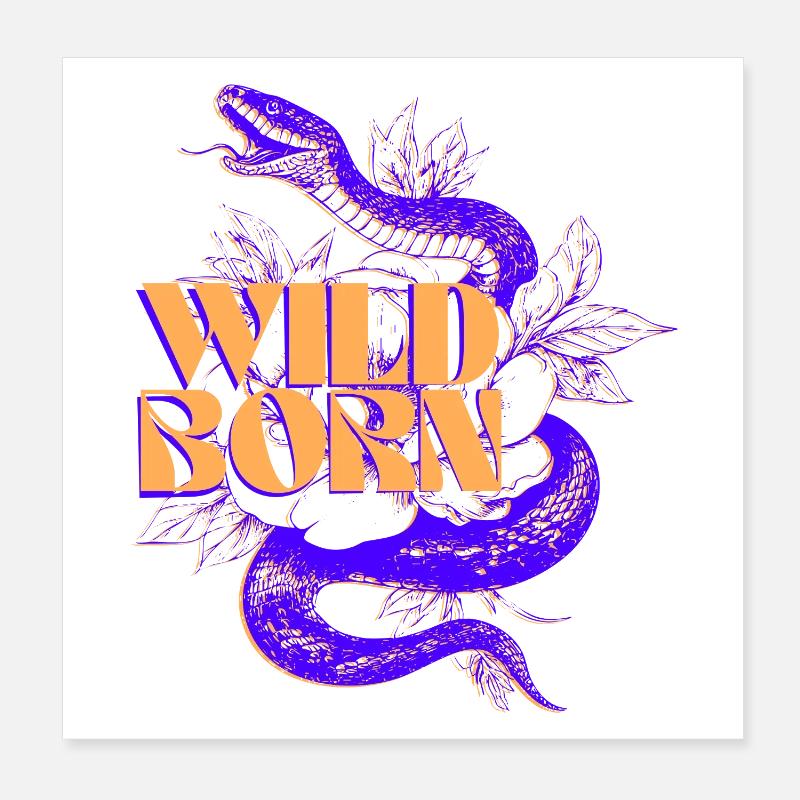 Illustration de serpent et de feuille né sauvage Poster 20 x 20 cm