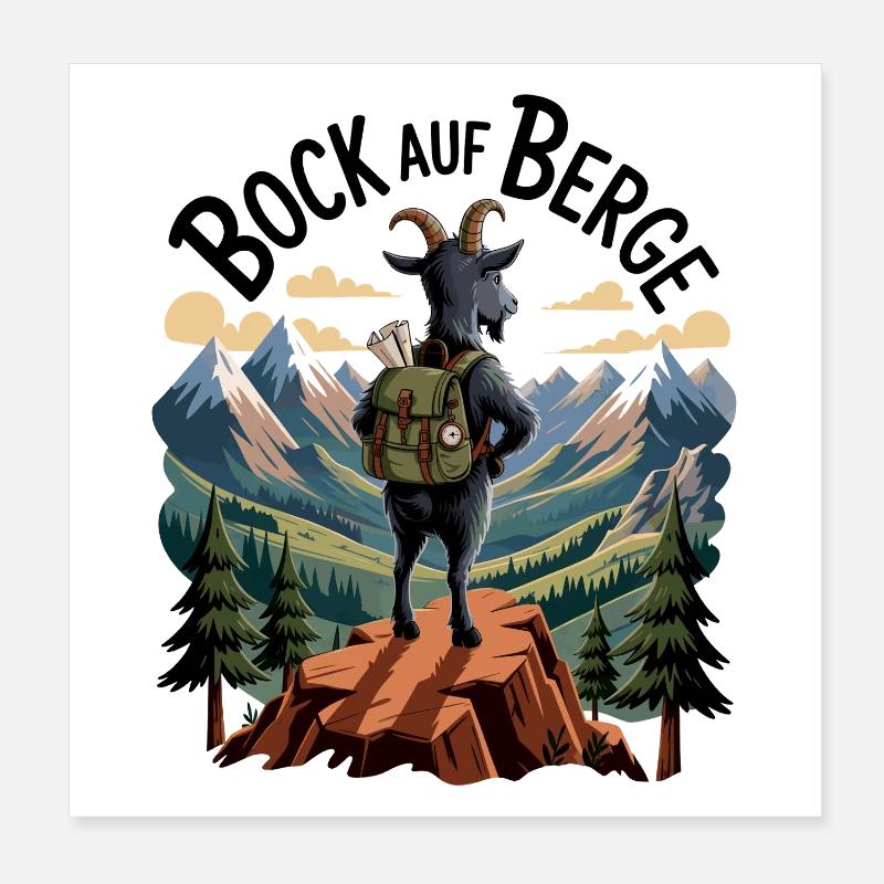 Bock on montagnes chèvre de montagne avec sac à dos Poster 20 x 20 cm