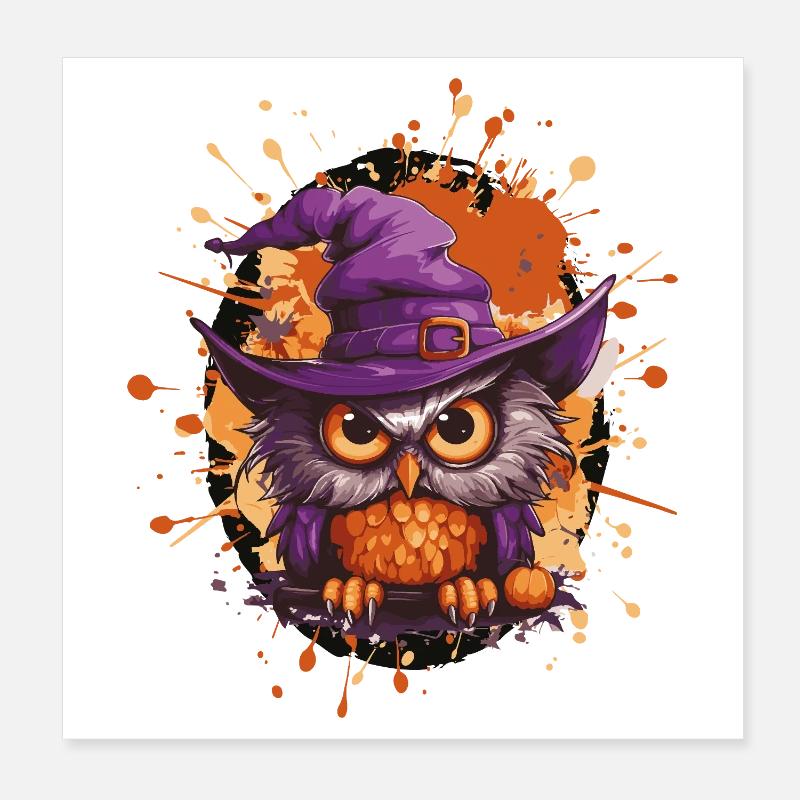 Eulenzauber mit Hexenhut Poster 20x20 cm