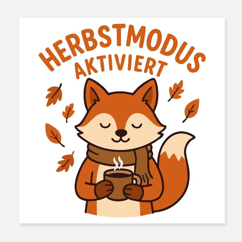 Mode automne activé | Renard avec tasse à café Poster 20 x 20 cm