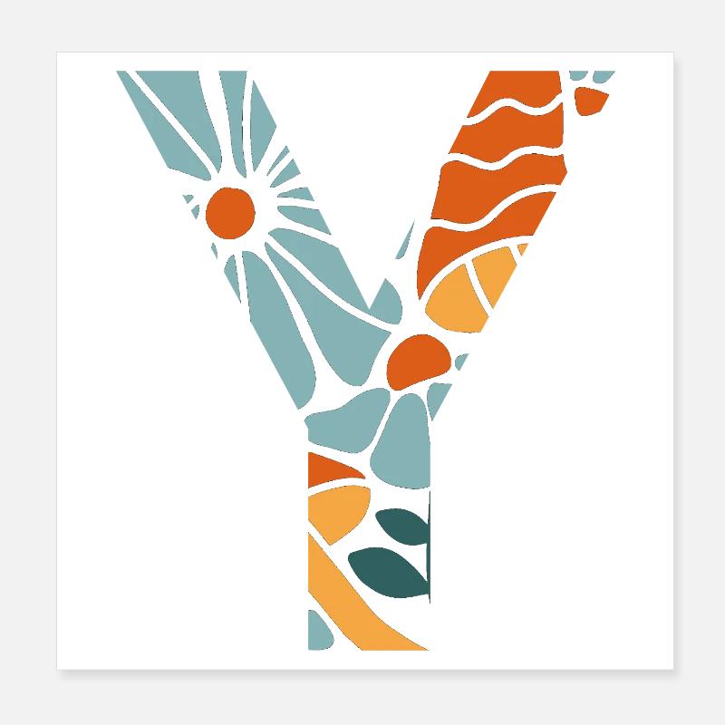 Lettre y fleurs groovy idée cadeau Poster 20 x 20 cm