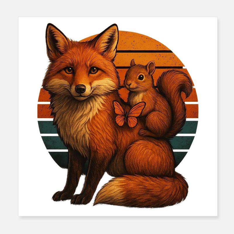 Fox Squirrel Retro Animal Lovers Poster 8" x 8" (20x20 cm)