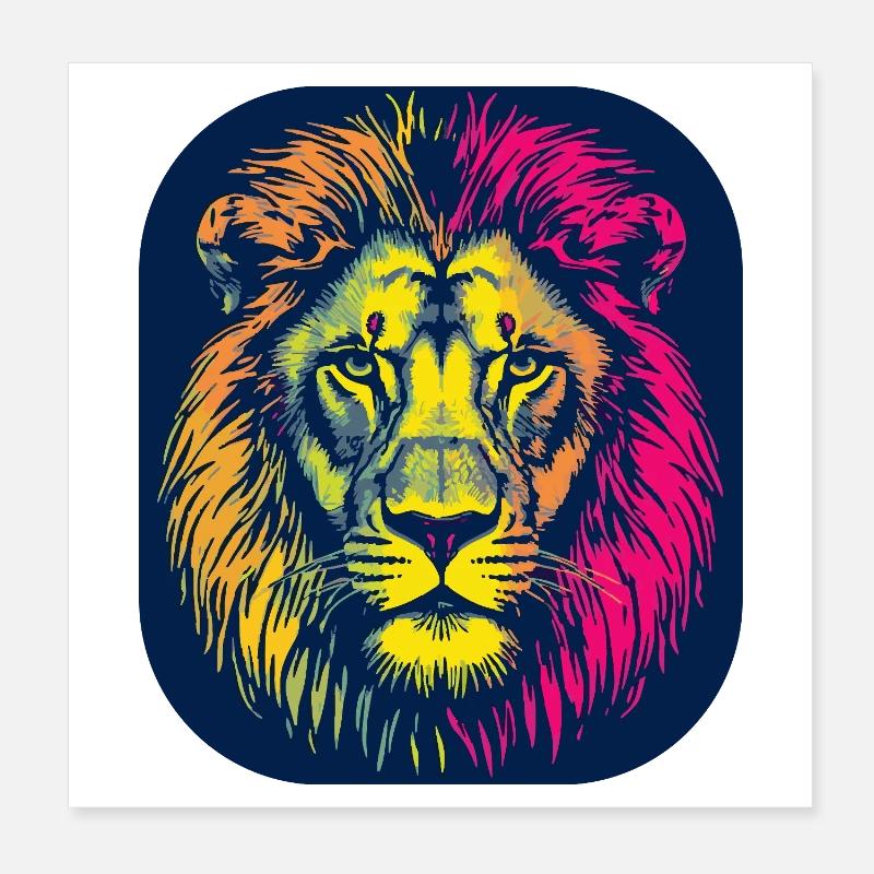 Neon Lion Head Pop Art Poster 8" x 8" (20x20 cm)