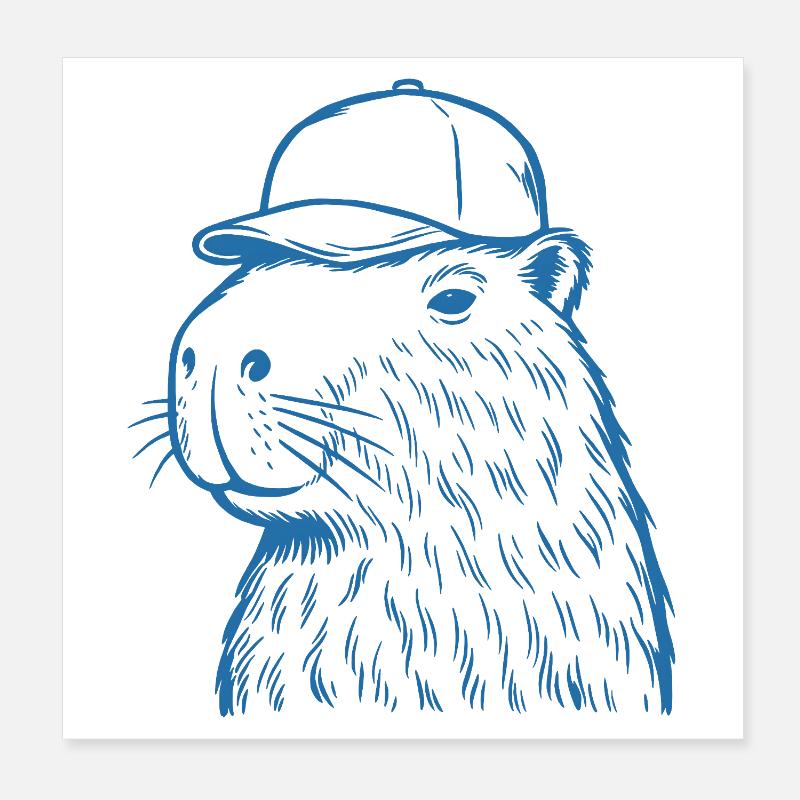 Capybara mit Baseballkappe Poster 20x20 cm