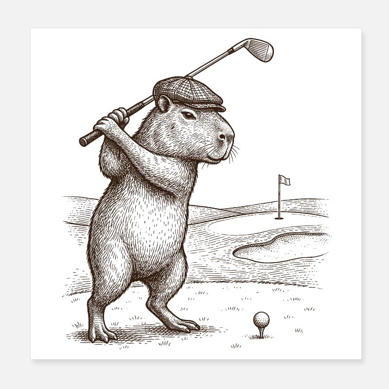 Lustiger Capybara spielender Golfer Poster 20x20 cm