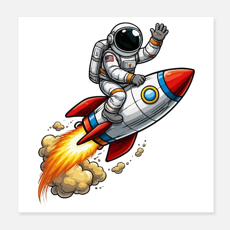 Astronaut auf Rakete Cartoon Poster 20x20 cm