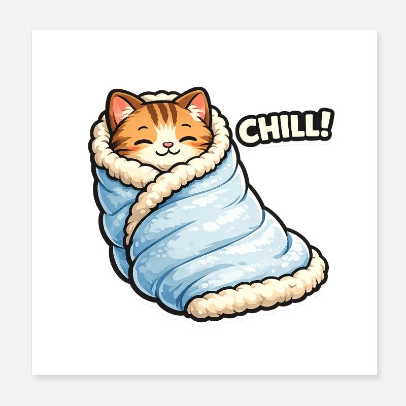 Chat câlin dans la couverture d’hiver Poster 20 x 20 cm