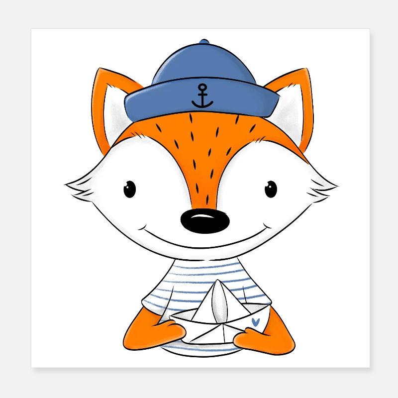 Matrosen Fuchs mit Papierboot Poster 20x20 cm
