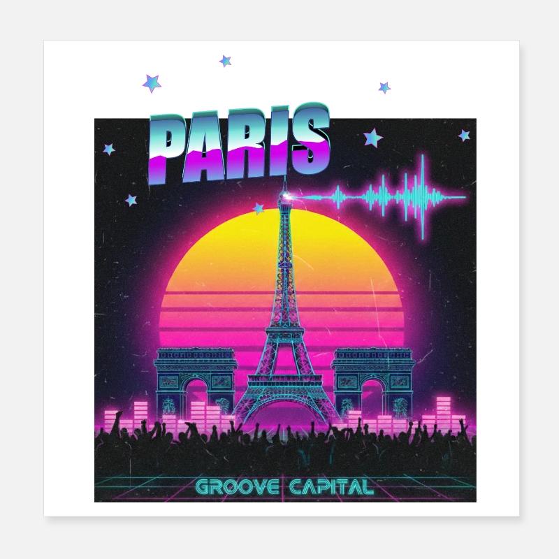 Paris Retro Wave Techno Poster 20 x 20 cm