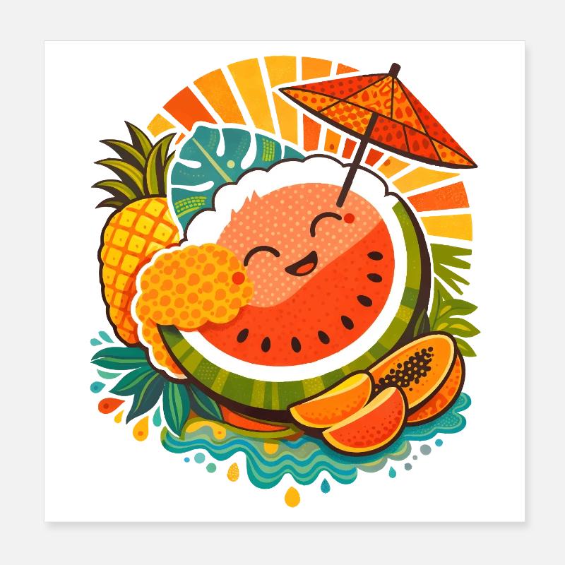 Happy tropical fruit illustration Poster 8" x 8" (20x20 cm)