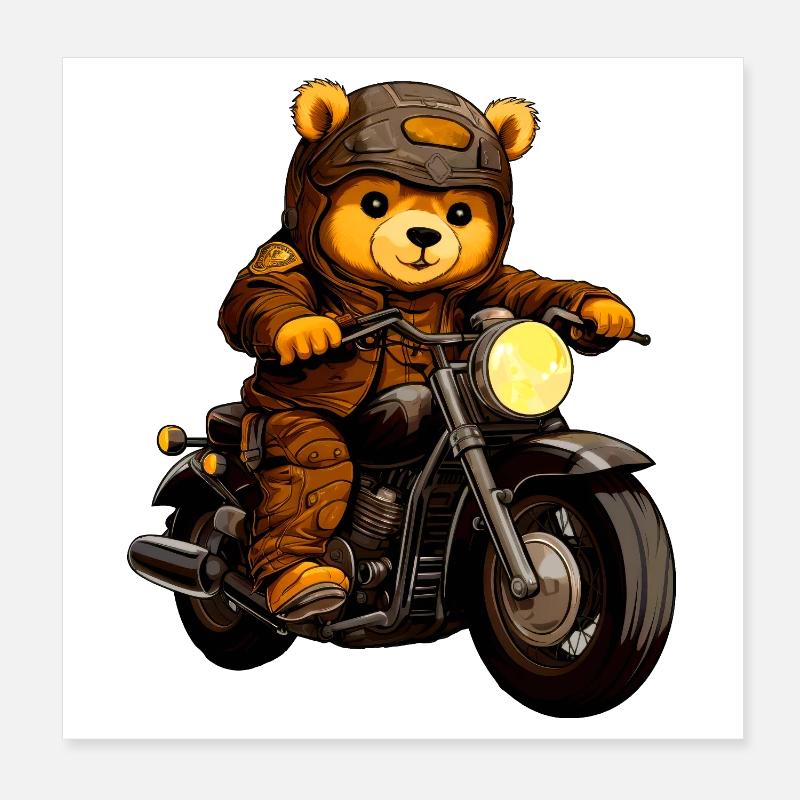 Bär Motorradfahrer Poster 20x20 cm
