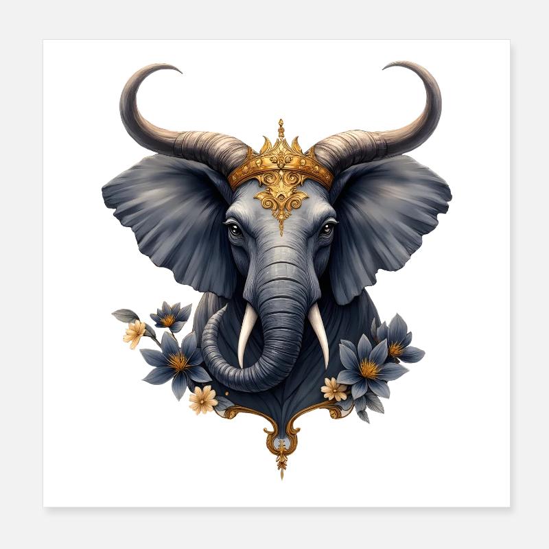 Fleur Bleue Éléphant Impériale Poster 20 x 20 cm