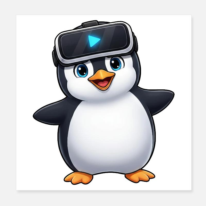 Penguin Virtual Reality Gamer Gamer VR Game Poster 8" x 8" (20x20 cm)