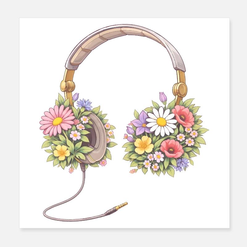 Casque avec illustration de fleurs Poster 20 x 20 cm
