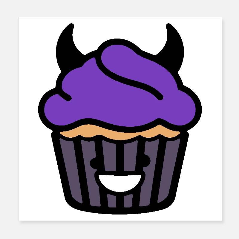 Dark Cute Cupcake Devil Kawaii Food Design Poster 20x20 cm