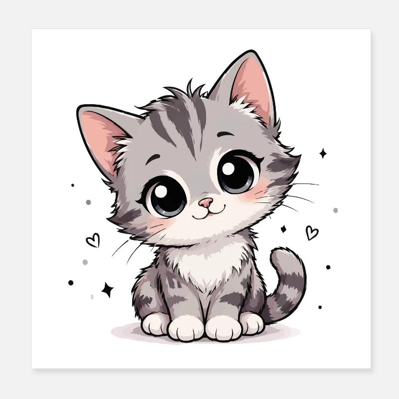 Cute Gray Kitten Cartoon Poster 8" x 8" (20x20 cm)