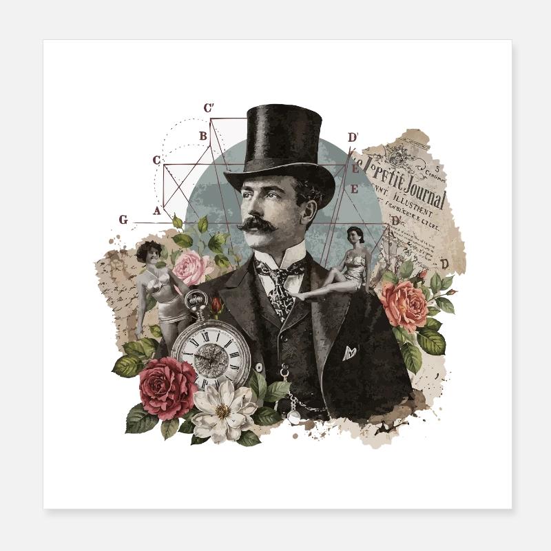 Victorian Fantasy Collage Poster 8" x 8" (20x20 cm)