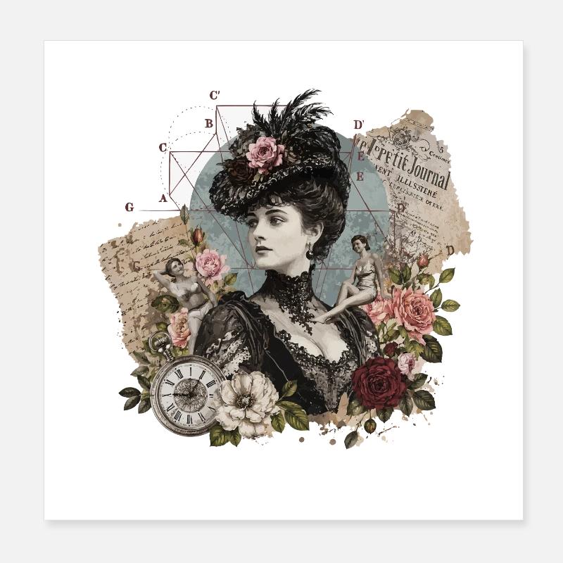 Viktorianische Rosenkönigin Collage Poster 20x20 cm